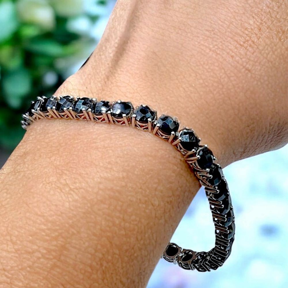 🌺Vintage Sterling & Black Spinel Tennis Bracelet